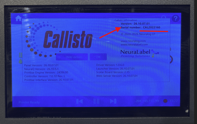 serial number on screen